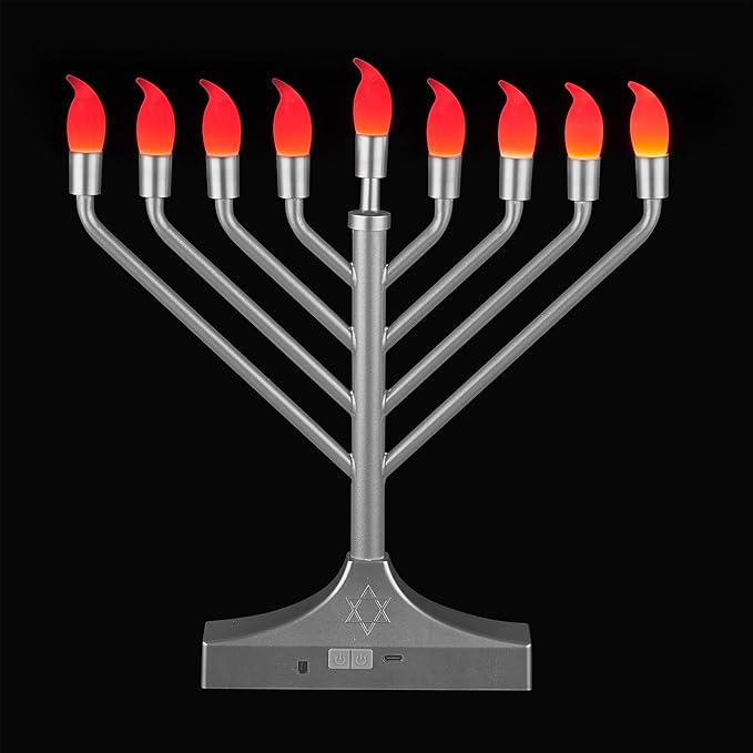 Electric Hanukkah Menorah,RGB Led Menorahs for Chanukah Decoration,Color Changing with Remote Control & Push-Button to Choose The Day and Timer Options Battery/USB Powered,Silver