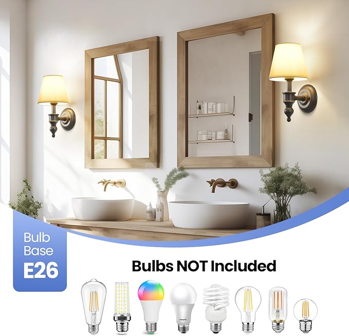 Wall Sconces Set of 2, Modern Wall Lamps for Bedroom, Sconces Wall Light Fixture with Beige Fabric Shade, Indoor Wall Mounted Lamps for Living Room Hallway Kitchen, ORB Finish