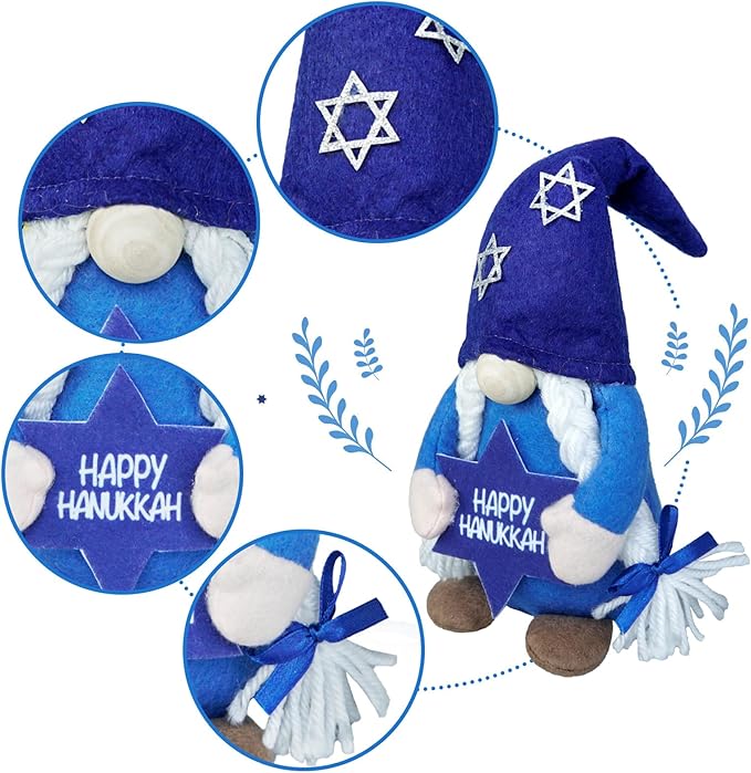 CRCZK Hanukkah Gnomes Decorations for Home Menorah Chanukah Decor Hannukah Ornaments Jewish Gnome Gifts Hanukkah Tiered Tray Decor Hannukah Gnomes Gifts