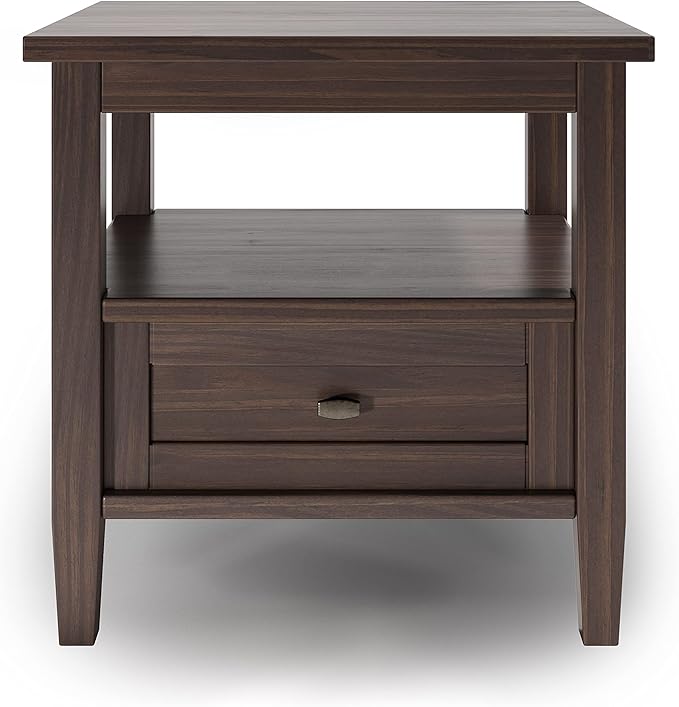 SIMPLIHOME Warm Shaker SOLID WOOD 20 inch Wide Rectangle Transitional End Table in Warm Walnut Brown for the Living Room and Bedroom