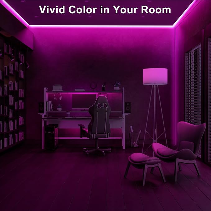 32.8ft Pink COB Led Strip Lights with RF Remote, Dimmable Bright Adhesive Indoor Led COB Light Strip for Cabinet, Painting, Room, Bed