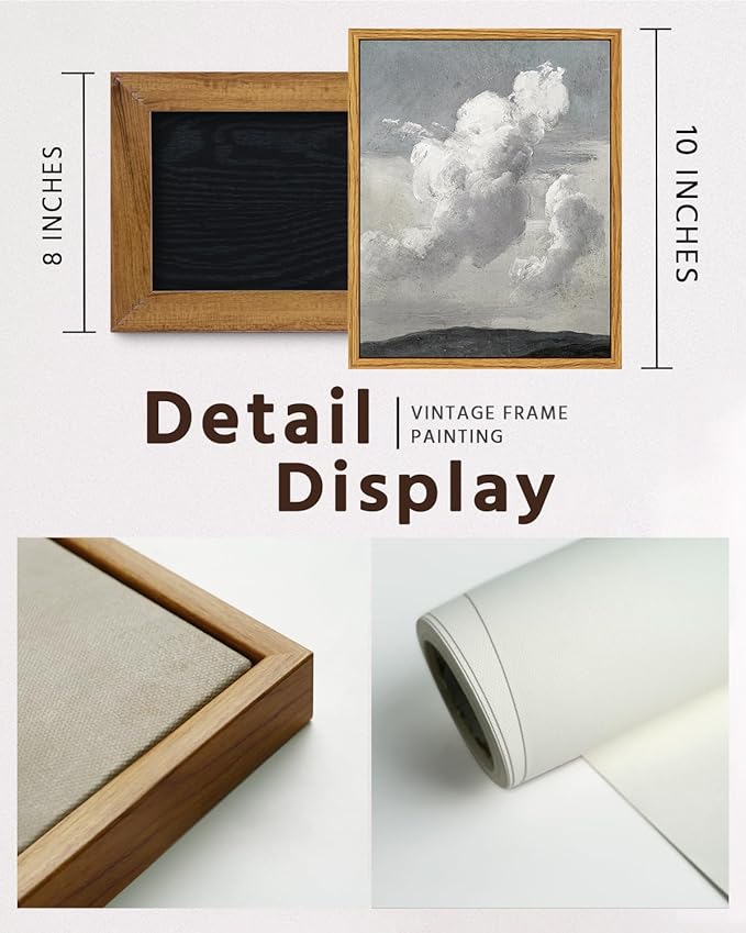VIYYIEA Vintage Framed Cloud Wall Art Decor, Living Room Bedroom Cloudy Pictures Collage Wall Decor, Framed Canvas Prints Artwork, Retro Abstract Paintings,8x10 Inch