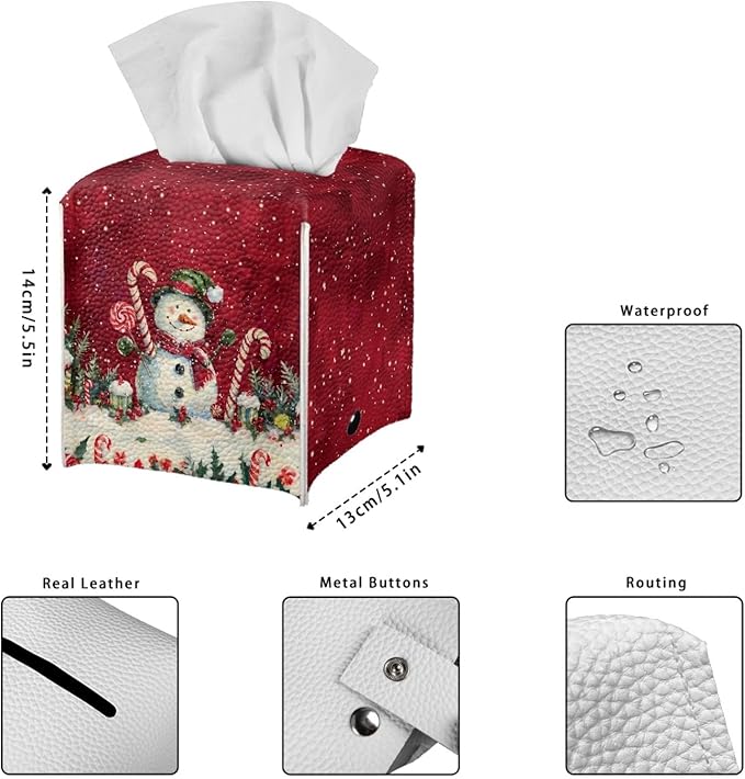 Christmas Tissue Box Holder Square Tissue Holder Organizer Modern Napkin Cover for Bedroom Dresser Night Stand Office Desk PU Leather Decorative Organizer Red Home Decor