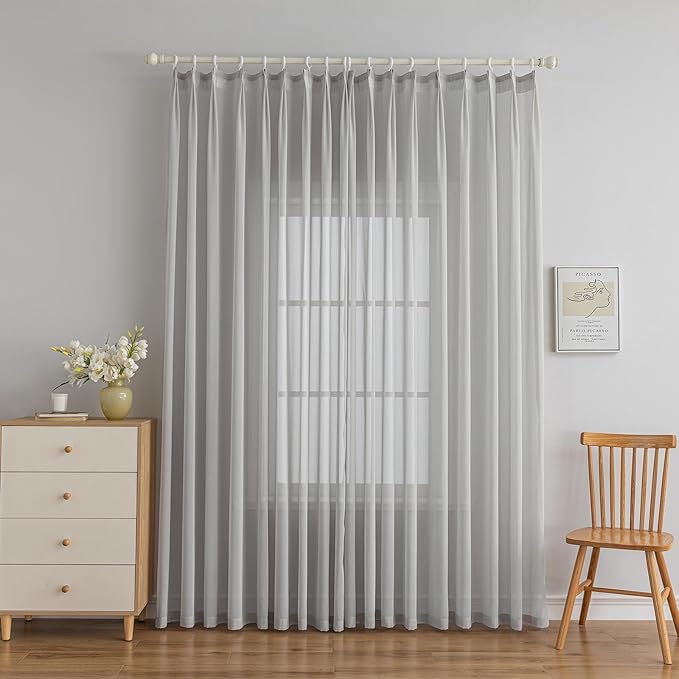 Sheer Curtains 90 inch for Living Room Bedroom Light Filtering Curtains 1 Panel Pinch Pleat Semi Sheer Window Treatments Curtains for Farmhouse, 52" W x 90" L