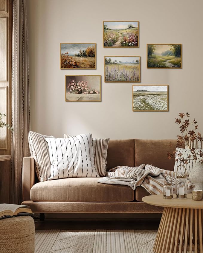 KISSFOX Fall Vintage Landscape Canvas Wall Art Farmhouse Autumn Leaves Nature Scene Oil Painting Framed Wall Art Prints Artwork For Living Room Bedroom Kitchen