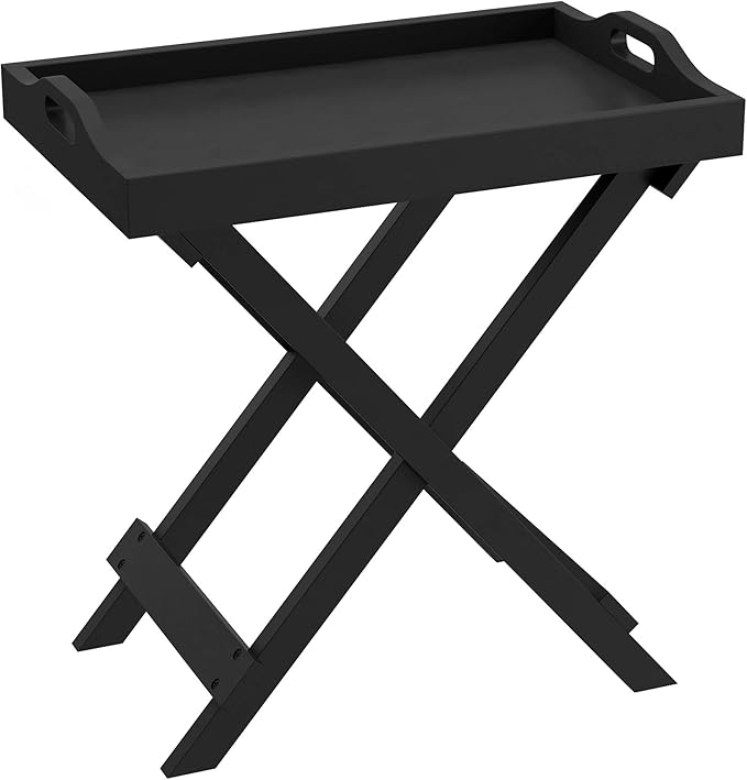 Folding TV Tray Table - Contemporary Side Table with Removable Tray Top for Food Serving, Decor, or Meals - Portable End Furniture for Living Room, Bedroom, or Home Office by Lavish Home (Black)