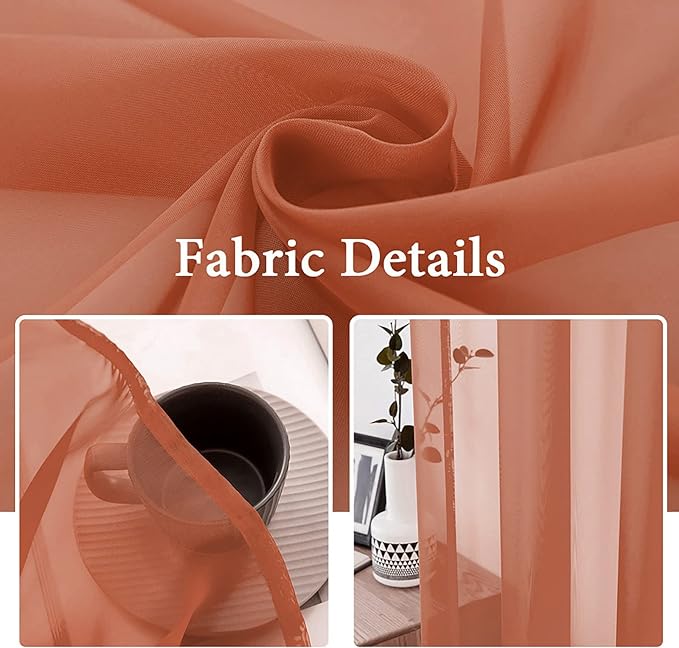 MIULEE 2 Panels Solid Color Sheer Window Curtains Elegant Window Voile Fall Panels/Drapes/Treatment for Bedroom Living Room (54X45 Inches Burnt Orange)