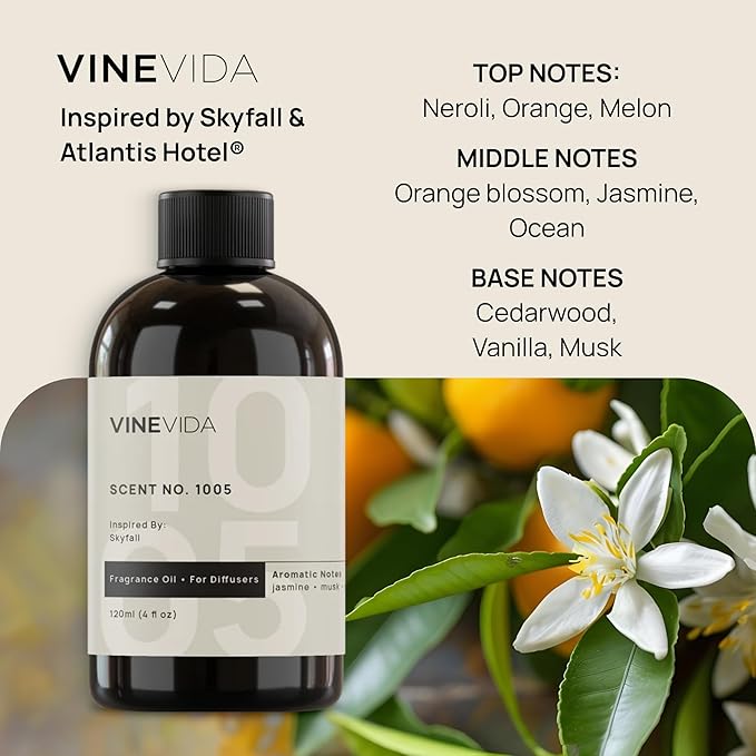 VINEVIDA (4oz) Hotel Fragrance Diffuser Oil - Hotel Scents Diffusers for Home - Cold Air Diffuser Oil - Hotel Scent Essential Oil - Scent No.1005 Inspired by Atlantis Hotel