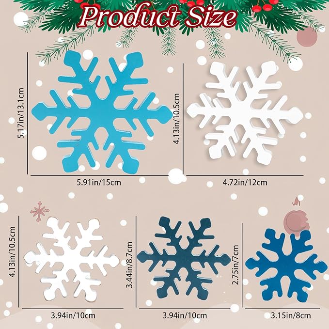 5Pcs Snowflake Christmas Table Decorations, White Blue Wooden Snowflakes Tabletop Centerpieces Christmas Winter Tiered Tray Table Decor for Xmas Holiday Party Supplies Home Mantel Decor