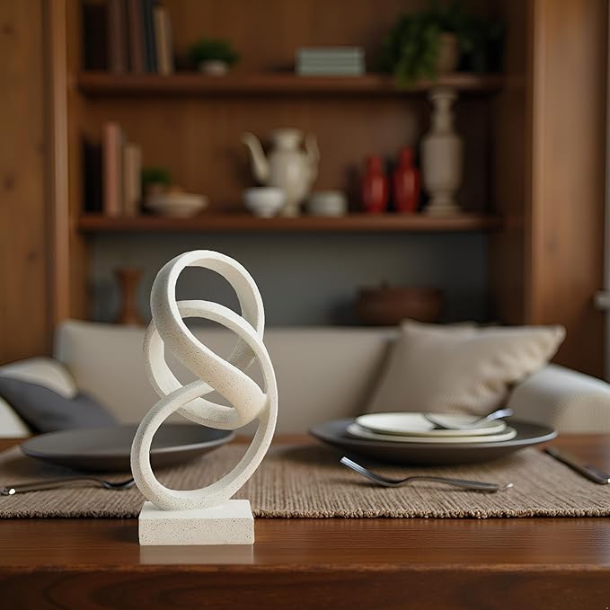 10" Modern Abstract Ribbon Decorative Sculpture, Knot Sculptures,Home Decor,Coffee Table Statues,Dining Living Room Desk Decor(White)