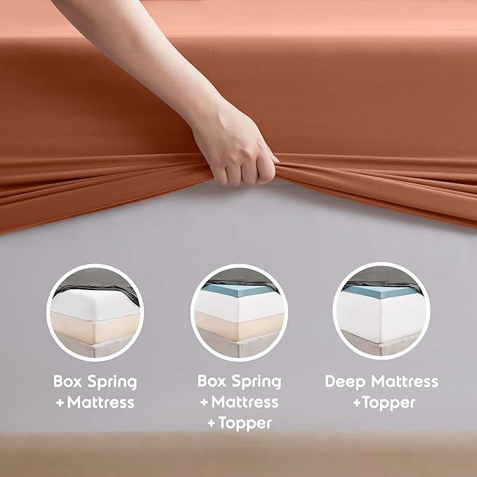 Nestl Extra Deep Cal King Sheet Set - 6 Piece Breathable & Cooling Sheets - Hotel Luxury Bedding Set w/18-24 Inch Deep Pockets - Easy & Secure Fit - Super Soft, Wrinkle Free & Comfy - Rust