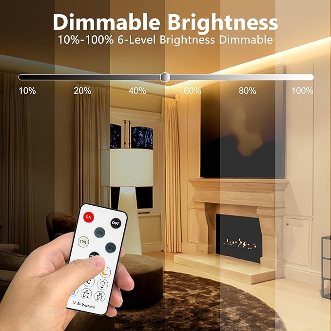 COB LED Strip Light Warm White, 33ft Dimmable 3000K Super Bright White Led Lights Strip with RF Remote and UL Power Supply, 24V Flexible LED Tape Light for Bedroom, Kitchen, DIY Lighting