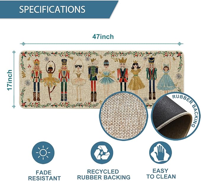 Artoid Mode Watercolor Nutcrackers Merry Christmas Doormat, Winter Home Decor Low-Profile Door Mat Floor Mat 17x47 Inch