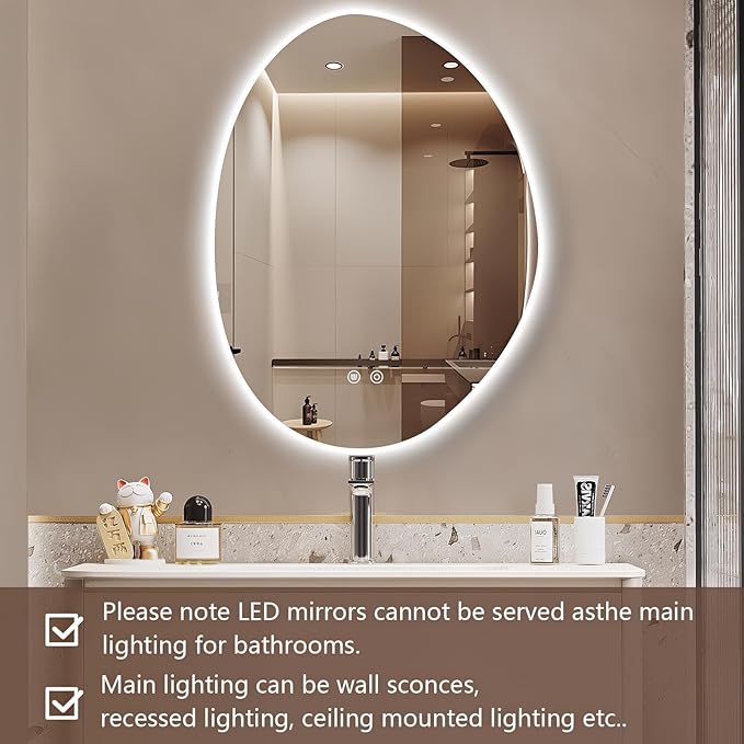 Niccy Irregular LED Bathroom Mirror, 20"x28" Asymmetrical Backlit Vanity Wall Mirrors, Frameless Lighted Mirrors for Bedroom, Living Room, Modern Smart-Mirror with Anti-Fog, Dimmable, Memory Function