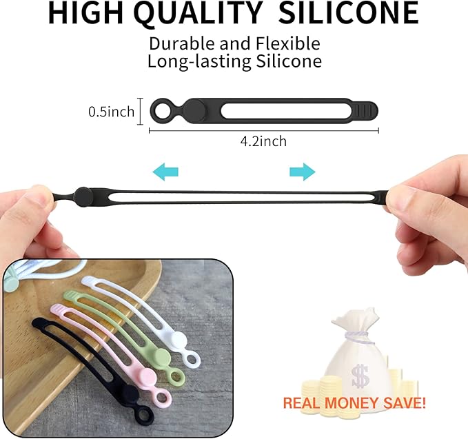 20pcs Silicone Cable Ties,Reusable Cable Management Organizer, Wire Ties,Travel Cord Ties,Cord Organizer for Bundling Cable Cords in Home,Office,Kitchen,School(White Black)