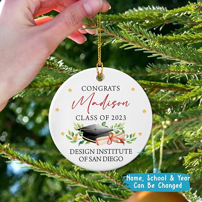 Congrats Graduation Ornament, Personalized Graduation Christmas Ornament, Class of 2025 Ceramic Ornament, Custom College Graduation Gift for Her Him, Graduate School Ornament Keepsake