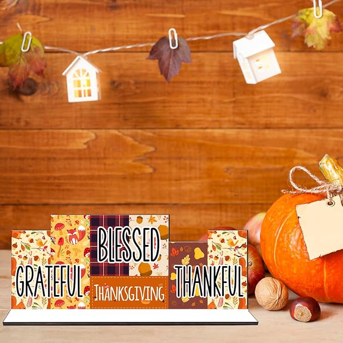 Fall Thanksgiving Table Decorations Centerpieces Fall Harvest Thanks Blessed Wood Sign Table Decorations Fall Tiered Tray Tabletop Decor for Autumn Thanksgiving Party Favors Supplies