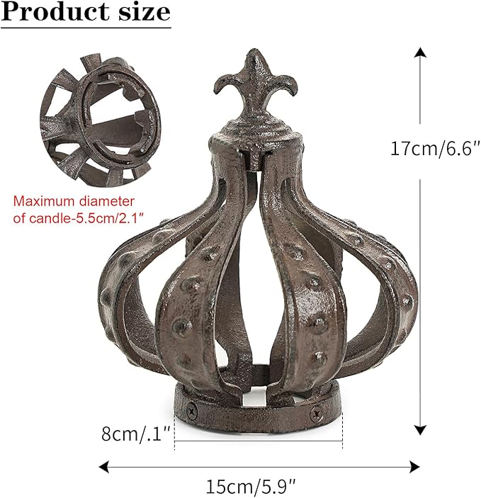 Sungmor Cast Iron Crown Sculpture, Antique Brown with Rustic Accent, Creative Candle Cover, Centerpiece Art Crown Statue for Tabletop Decor, Bookshelf, Special Occasions