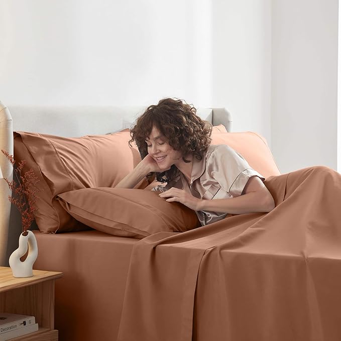 Nestl Extra Deep Cal King Sheet Set - 6 Piece Breathable & Cooling Sheets - Hotel Luxury Bedding Set w/18-24 Inch Deep Pockets - Easy & Secure Fit - Super Soft, Wrinkle Free & Comfy - Rust