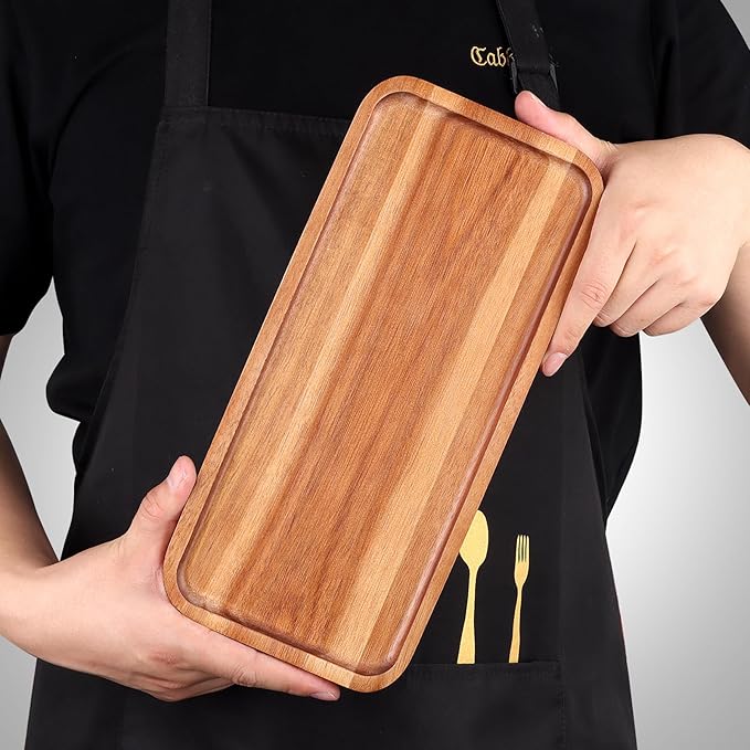 Acacia Wood Platter Small 12"X5.5" Charcuterie Boards Long Rectangle Decorative Trays Home Decor Cheese Board Wooden Serving Platters for Cookie, Snack, Dessert, Food Dish Cake Appetizer Plates