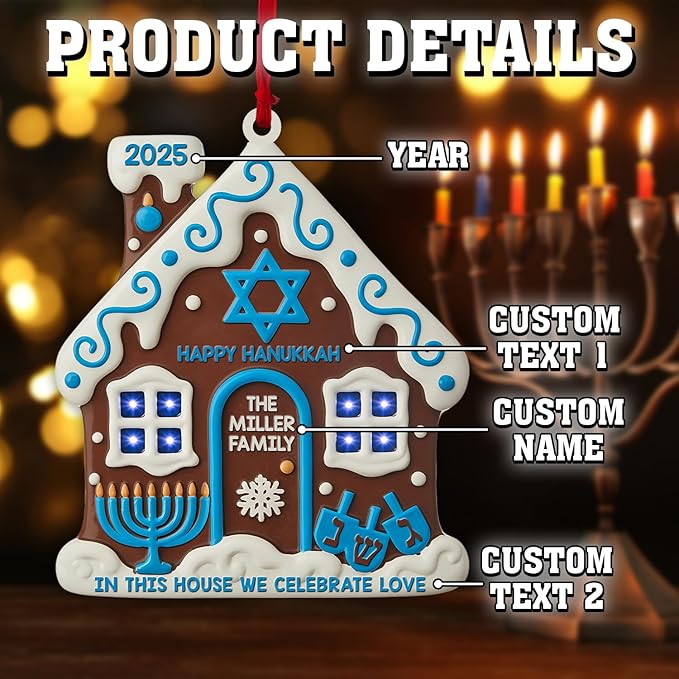 House Warming Gifts New Home Ornament 2025 - Hanukkah Ornaments, Hanukkah Gingerbread House Jewish Ornaments, Custom Family Christmas Ornament for Tree
