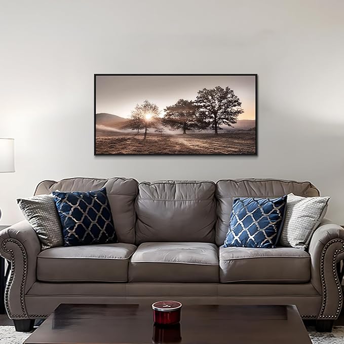 Sunset Landscape Framed Wall Art - Mountain Canvas Picture Forest Nature Artwork Wildness Tree Scenery Prints for Bedroom Living Room
