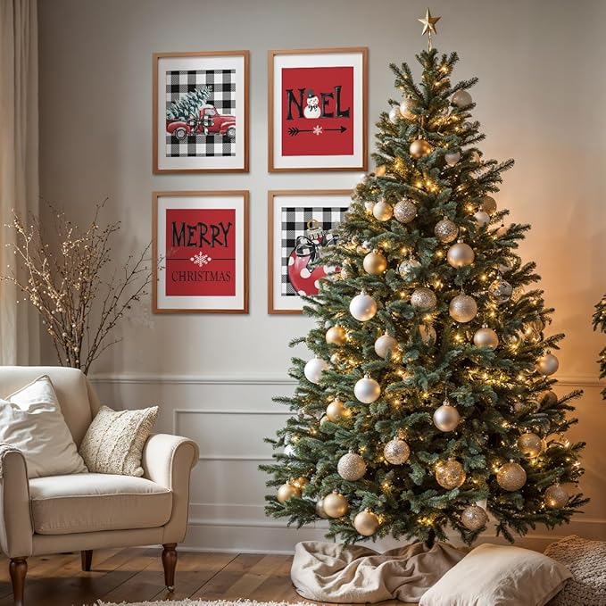 ETVISO Christmas Decor, Christmas Red Wall Art Prints Set of 4, Retro Vintage Xmas Poster, Winter Holidays Gift Print Decor for Gallery Living Room Bathroom, 8x10 (Unframed)
