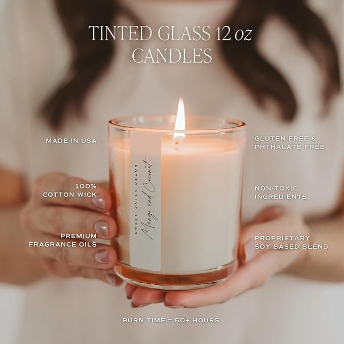 Sweet Water Decor Lavender and Sage Scented Soy Candles – French Lavender, Lime, Sage, Ginger, – Cozy All-Year-Round Aroma – 50 Hour Burn – 12oz Tinted Glass Jar for Home Decor and Bedroom Decor