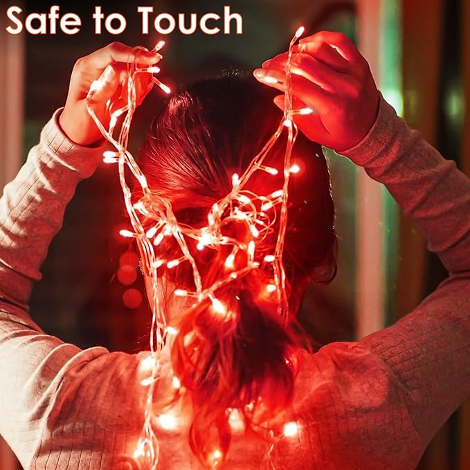 Connectable 200 LED String Lights Indoor Outdoor, 66FT Red Halloween Lights Waterproof, 13 Modes with Timer, Twinkle Fairy Lights Plug in Clear Wire for Christmas Tree, Bedroom, Halloween Decor
