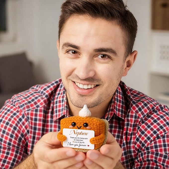 Thank You Gifts for Nephew from Auntie Uncle, Mini Crochet Pumpkin Pie Plush, Birthday Presents for Halloween Thanksgiving Christmas Stockings Stuffer Emotional Small Cute Decorations