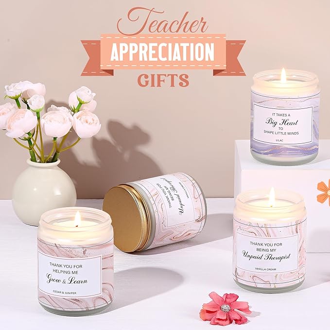 6 Pack Christmas Teacher Appreciation Gifts Scented Candles Bulk Large 7 oz Soy Wax Thank You Teacher's Day Graduation Retirement Gifts Jar Candles Set Bundle Long-Lasting Scents for Women
