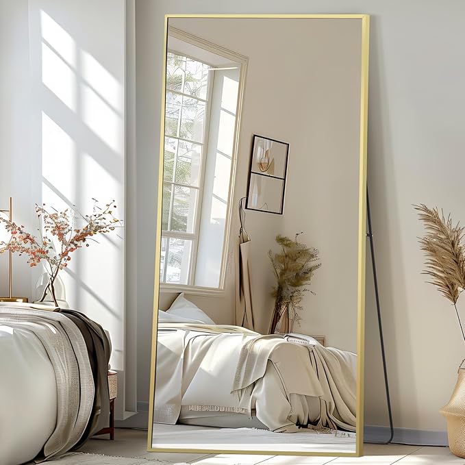 Full Length Mirror, 76"x34" Oversized Floor Mirror Free Standing, Gold Mirror Full Length with Tempered Glass, Large Full Body Mirror for Bedroom Living Room Home Gym