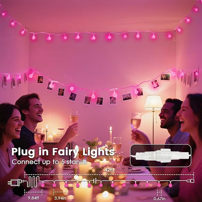 100LED Pink String Lights Outdoor Indoor for bedroom, 43FT Connectable Globe String Lights with Timer, 13 Modes Fairy Light Plug in Waterproof for Anniversary Valentines Party Christmas Decorations