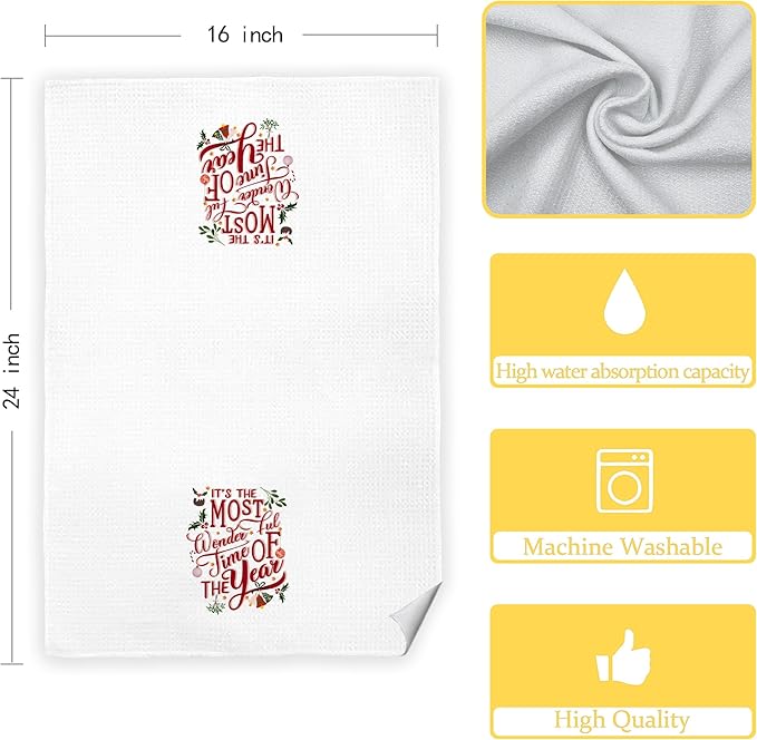 Christmas Kitchen Towels, It's The Most Wonderful Time of The Year Hand Towels for Bathroom, Dish Towels for Kitchen, Kitchen Bathroom Decor, 16x24 Inches