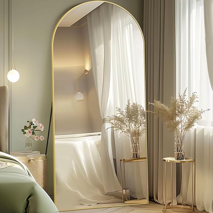 Arched Full Length Mirror, 76"x34" Oversized Floor Mirror Free Standing, Gold Mirror Full Length with Tempered Glass, Full Body Mirror for Bedroom Living Room Gym