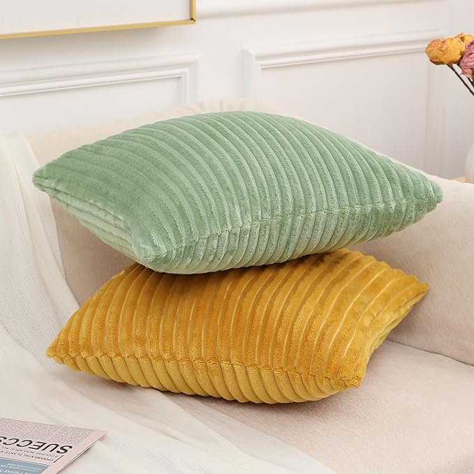 Simmore Decorative Throw Pillow Covers 12x20 Set of 2, Soft Natural Plush Flannel Double-Sided Fluffy Lumbar Pillow Covers for Couch Sofa Living Room, Sage Green
