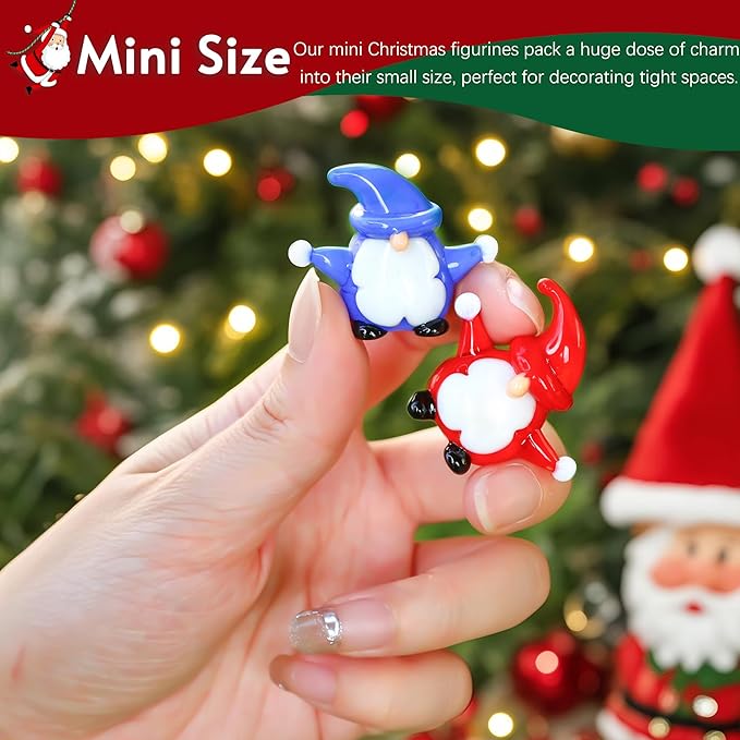 H&D HYALINE & DORA 5Pcs Christmas Gnomes Decorations Mini Blown Glass Christmas Ornaments Glass Xmas Figurines for Xmas Home Party Decor
