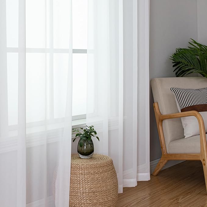 Aiyufeng Sheer White Curtains 120 Inches Long, Extra Long Rod Pocket Solid Color Window Sheer Curtain Panels, Elegant Curtains & Drapes for Living Room, Bedroom 2 Panels (White, 59" W x 120" L)
