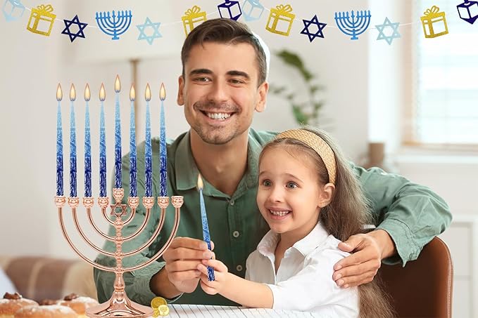 Dripless Hanukkah Candles Multi Blue Hued Frosted Deluxe Tapered Chanukah Candles (5-Pack)