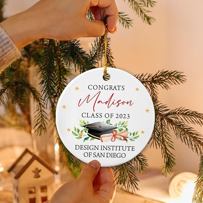 Congrats Graduation Ornament, Personalized Graduation Christmas Ornament, Class of 2025 Ceramic Ornament, Custom College Graduation Gift for Her Him, Graduate School Ornament Keepsake