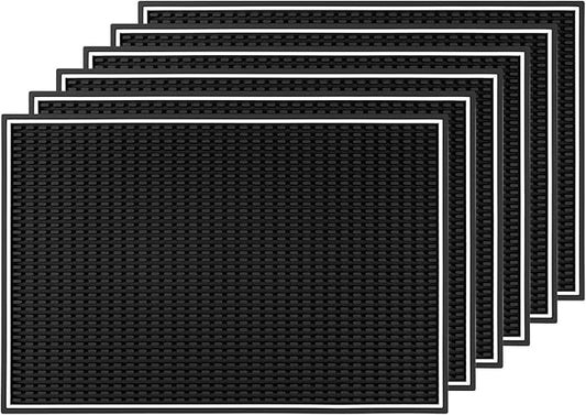 Rubber Bar Mat Set of 6 Black – Durable, Non-Slip, Non-Toxic Spill & Drying Mats for Bars, Restaurants, Coffee Shops, Countertops & Tabletops Hairdressing tool protective pad.Drying mat for tableware.