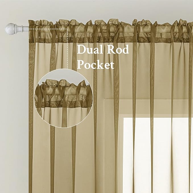 MIULEE 2 Panels Solid Color Sheer Window Curtains Elegant Window Voile Panels/Drapes/Treatment for Bedroom Living Room (54X45 Inches Dark Gold)
