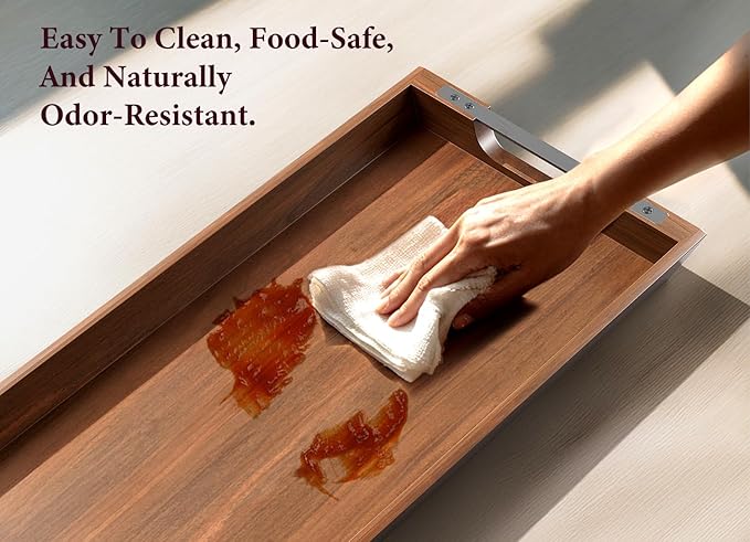 Large Acacia Wood Serving Tray with Metal Handles - 36" Long Charcuterie Board for Cheese, Meat & Appetizers - Perfect for Kitchen Use, Entertaining, BBQ Gatherings & Home Decor Display