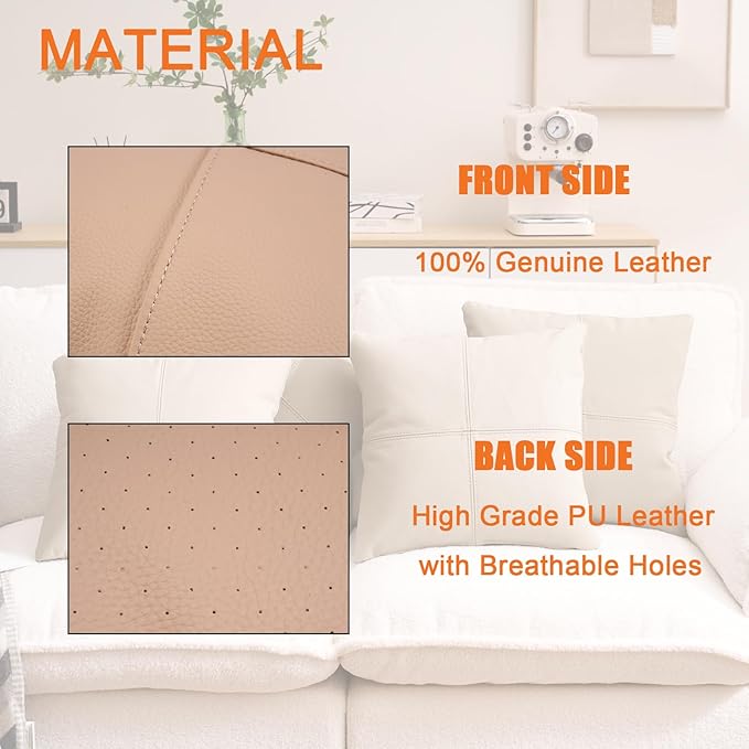 Kidol & Shellder Genuine Leather Throw Pillow Cover 18x18 Modern Solid Lumbar Pillow Covers-Luxury Pillowcases for Couch Sofa Bed-Soft Durable Decorative Cushion Case with Hidden Zipper(Light Suntan)