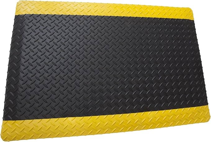 Rhino Mats, American Classic Diamond Anti-Fatigue Mats, Industrial Ergonomic Comfort Standing Mat for Work, Home, Garage, Office, Kitchen or Anywhere (Black/Yellow 1" Thick, 3 FT. x 22 FT.)