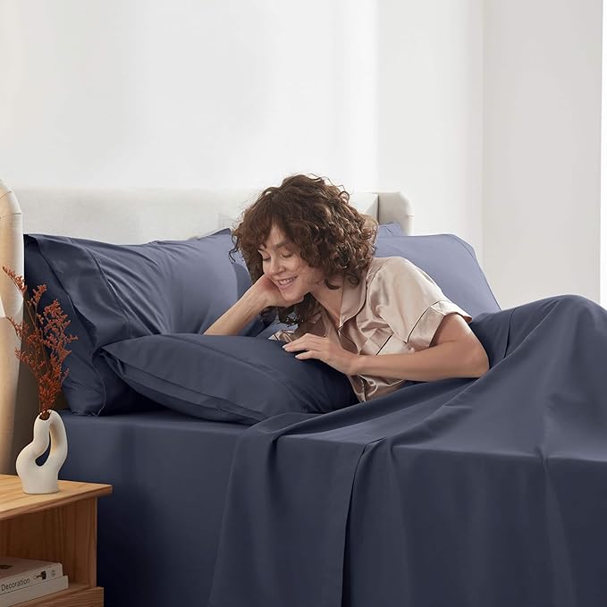 Nestl Extra Deep Cal King Sheet Set - 6 Piece Breathable & Cooling Sheets - Hotel Luxury Bedding Set w/18-24 Inch Deep Pockets - Easy & Secure Fit - Super Soft, Wrinkle Free & Comfy - Navy Blue