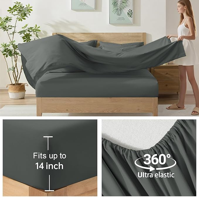 Homelike Moment Queen Comforter Set with Sheets, 7 Piece Grey Comforter Set Queen Size, Full Size Bed in a Bag Lightweight and Machine Washable