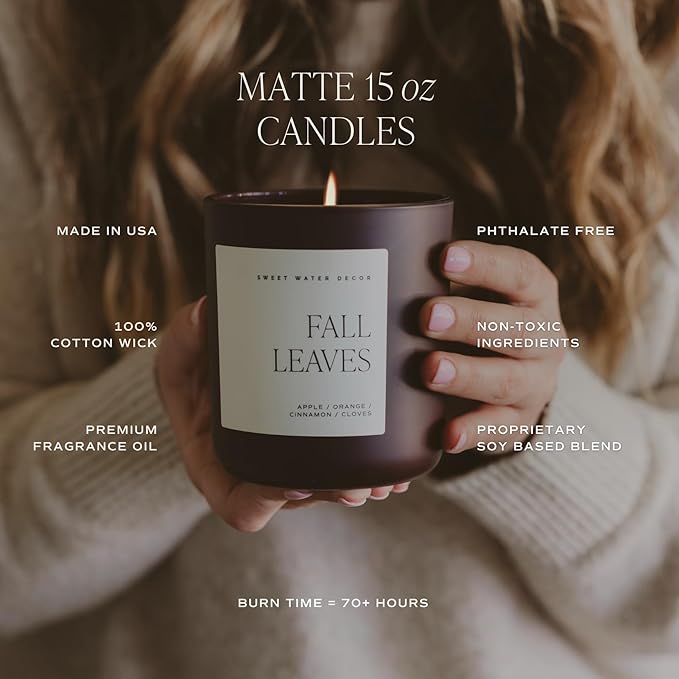 Sweet Water Decor Cozy Season Candle, Large 15oz Jar, Scented with Warm Woods, Citrus & Spice, Non-Toxic Soy Wax Blend, Fall & Winter Home Candle for Autumn, Thanksgiving & Christmas, 70+ Hour Burn