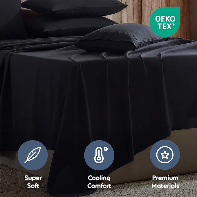 Nestl Extra Deep Twin Sheet Set - 4 Piece Breathable & Cooling Sheets - Hotel Luxury Bedding Set w/18-24 Inch Deep Pockets - Easy & Secure Fit - Super Soft, Wrinkle Free & Comfy - Black