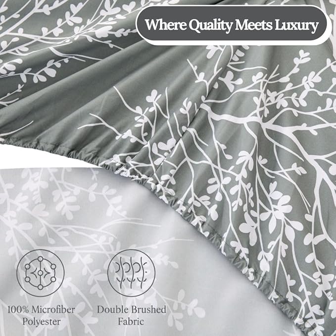 Spirit Linen home Queen Size Bed Sheets - Pure Microfiber 4 Piece Polyester Bed Sheets with Deep Pockets, 90 Thread Count, Fitted Sheet & Pillow Cases, Grey/White
